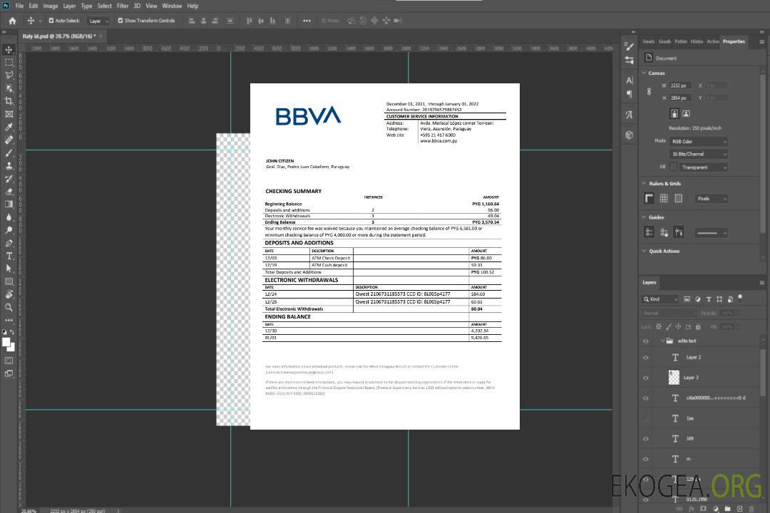 Relevé bancaire Paraguay BBVA template